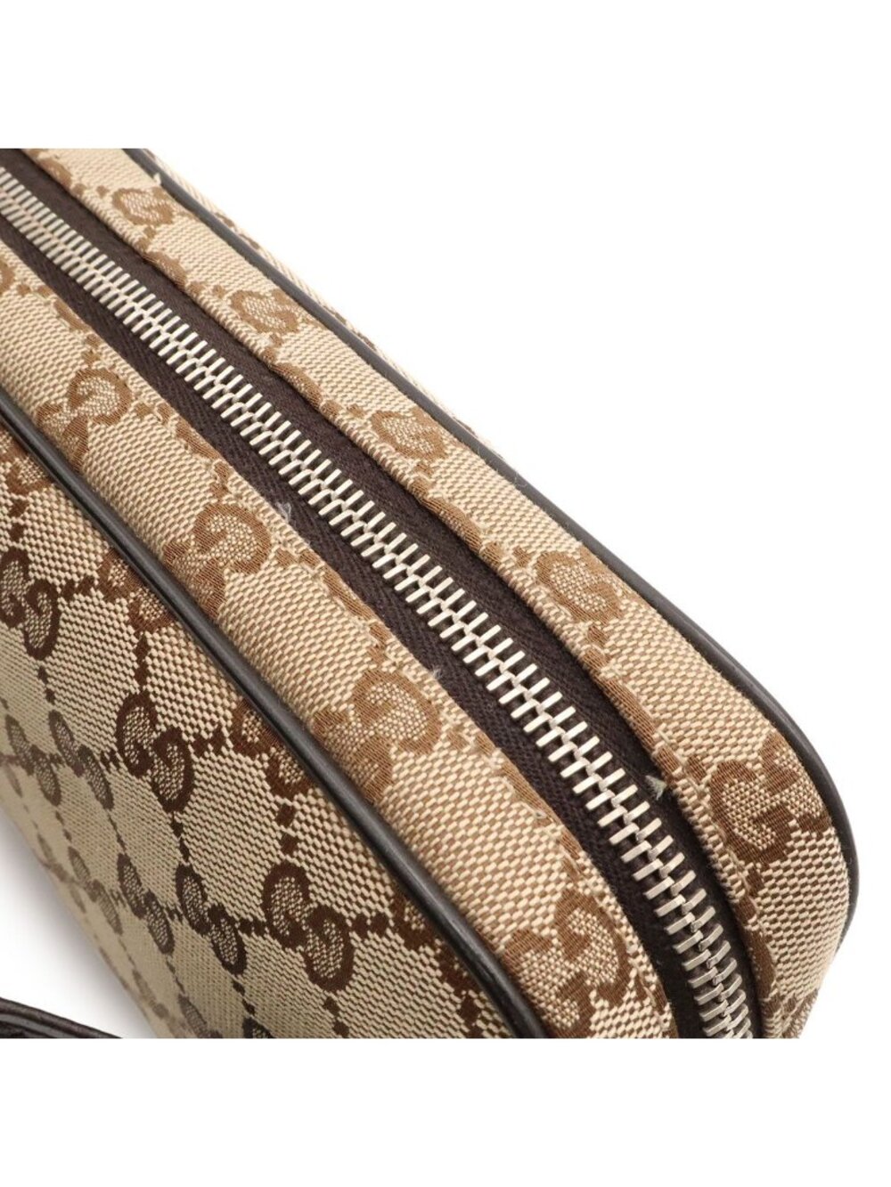 Gucci GG Canvas Sherry Line Belt Bag Waist Pouch Hip Leather Khaki Beige Dark